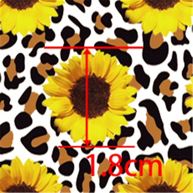 Sunflower Leopard Yellow Glitter Double Sided Printed Faux Leather Sheet