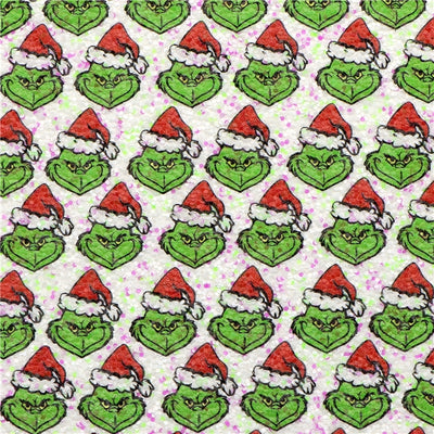 The Grinch Chunky Glitter Printed Faux Leather Sheet