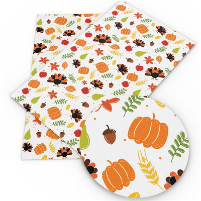 Fall Turkey Mouse Litchi Printed Faux Leather Sheet