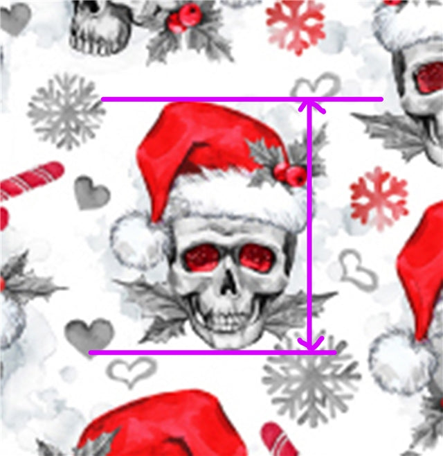 Skull with Santa Hat Christmas Litchi Printed Faux Leather Sheet