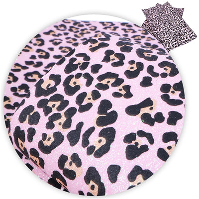 Pink Leopard Printed Fine Glitter Faux Leather Sheet