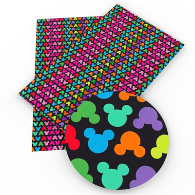 Mickey Mouse Litchi Printed Faux Leather Sheet Litchi has a pebble like feel with bright colors