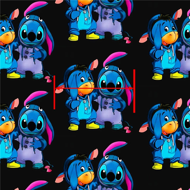 Blue Alien and Donkey Halloween Litchi Printed Faux Leather Sheet