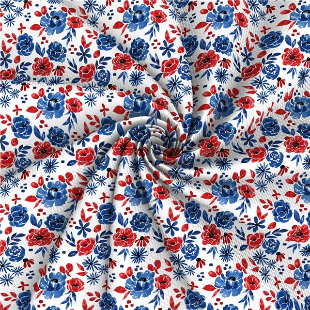 Red, White and Blue Flowers Textured Liverpool/ Bullet Fabric with a textured feel and bright colors