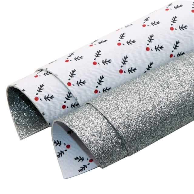 Reindeer Christmas Glitter Double Sided Printed Faux Leather Sheet