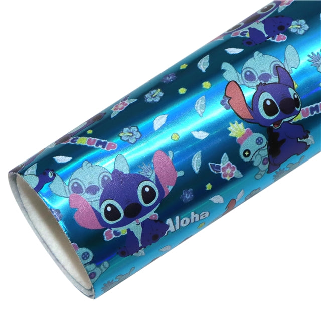 Blue Alien Holographic Printed Faux Leather Print Sheet