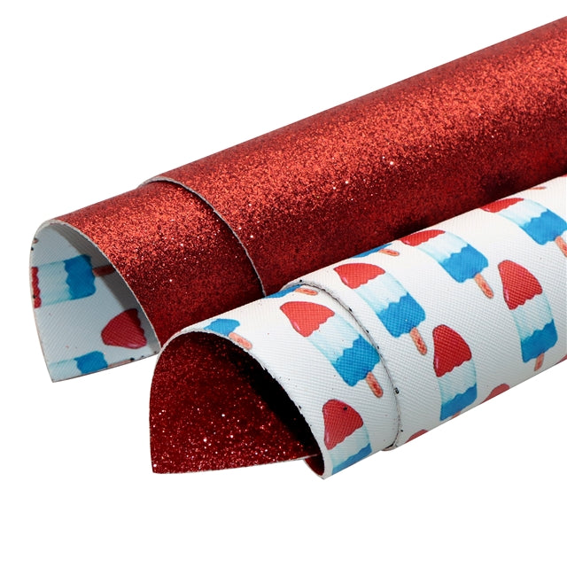 Red, White and Blue Popsicles Printed Double Sided Faux Leather Sheet