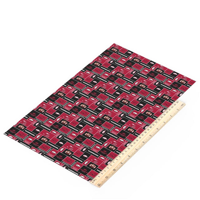 Razorbacks Hogs Football  Litchi Printed Faux Leather Sheet Litchi has a pebble like feel with bright colors