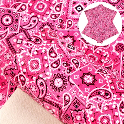 Pink Bandana Litchi Printed Faux Leather Sheet Litchi has a pebble like feel with bright colors
