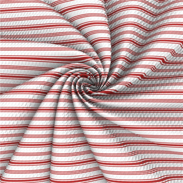 Colorful Red and White Christmas Stripes Textured Liverpool/ Bullet Fabric with a textured feel
