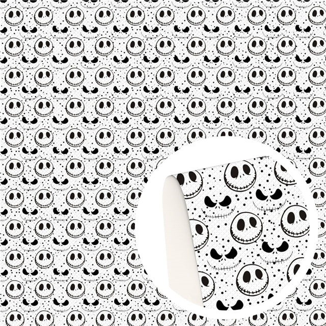 Nightmare Before Christmas Halloween Litchi Printed Faux Leather Sheet Litchi has a pebble like feel with bright colors