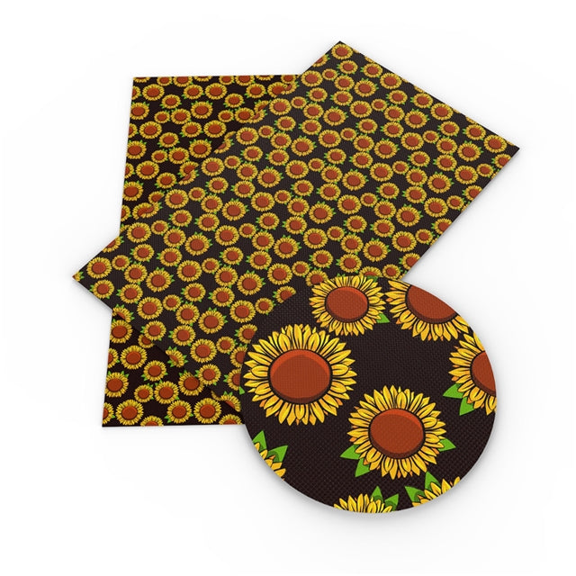 Sunflower Printed Litchi Faux Leather Sheet