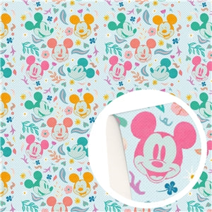 Mickey Mouse Printed Faux Leather Sheet Litchi has a pebble like feel with bright colors
