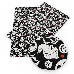 Nightmare Before Christmas Halloween Characters Litchi Printed Faux Leather Sheet Litchi has a pebble like feel with bright colors