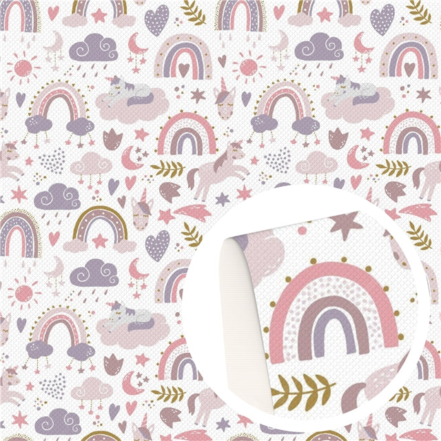 Rainbows and Unicorns Litchi Printed Faux Leather Print Sheet