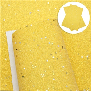 Fine Glitter with Stars Printed Faux Leather Print Sheet Multiple Colors