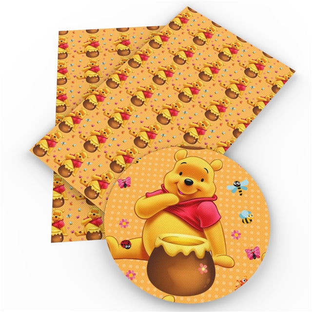 Winnie the Pooh Litchi Printed Faux Leather Sheet Litchi has a pebble like feel with bright colors
