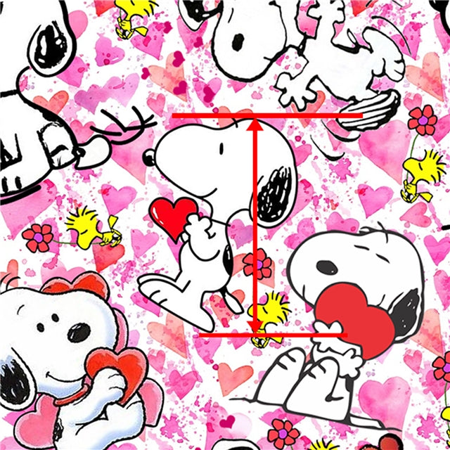 Charlie Brown and Snoopy Valentine Litchi Printed Faux Leather Sheet Litchi has a pebble like feel with bright colors