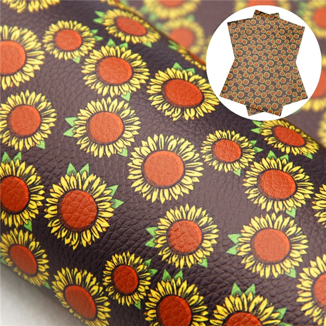Sunflower Printed Litchi Faux Leather Sheet