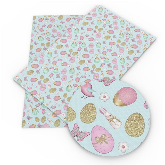 Easter Eggs Litchi Printed Faux Leather Sheet Litchi has a pebble like feel with bright colors