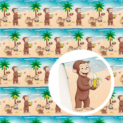 Curious George Litchi Printed Faux Leather Sheet