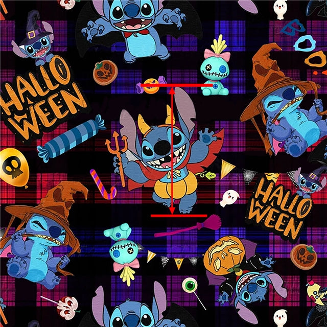 Blue Alien Halloween Litchi Printed Faux Leather Sheet