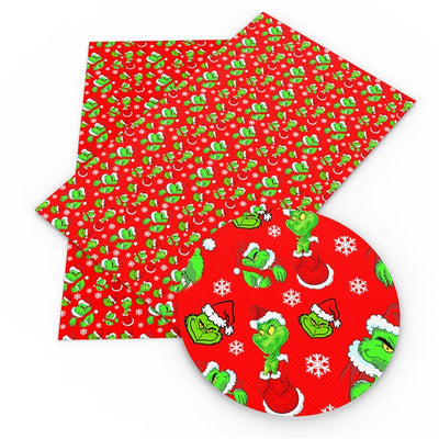Dr Seuss The Grinch Litchi Printed Faux Leather Sheet Litchi has a pebble like feel with bright colors
