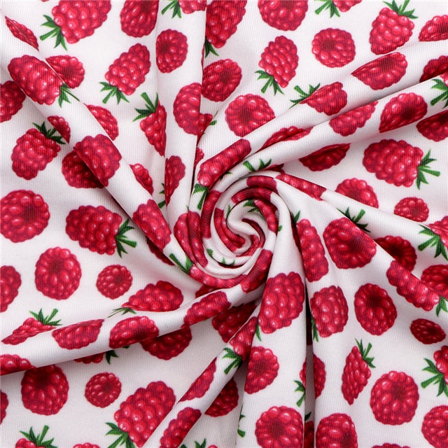 Raspberry Fruit Printed Bullet Textured Liverpool Fabric