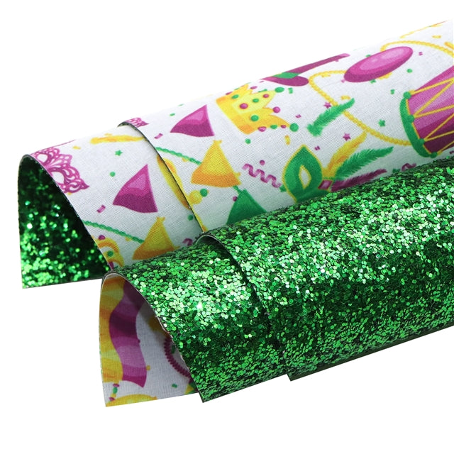 Mardi Gras Glitter Double Pattern Faux Leather Sheet