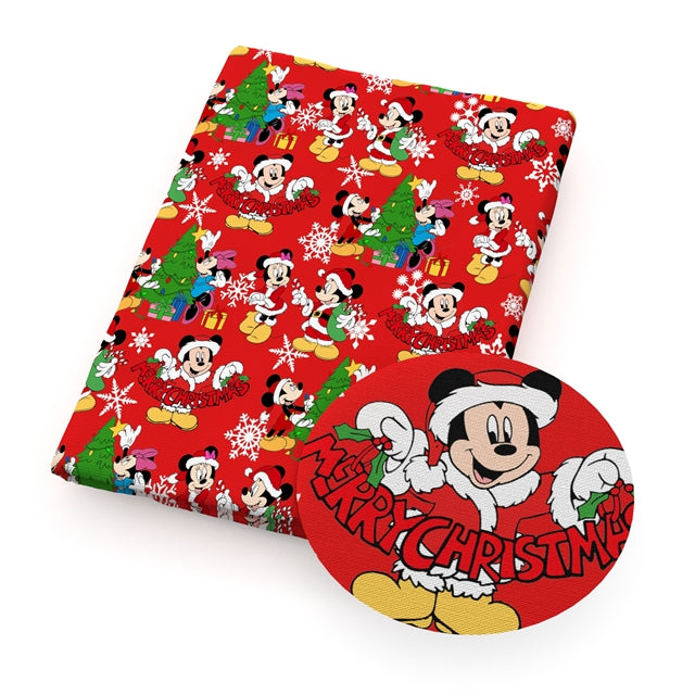 Mouse Christmas Litchi Printed Faux Leather Sheet