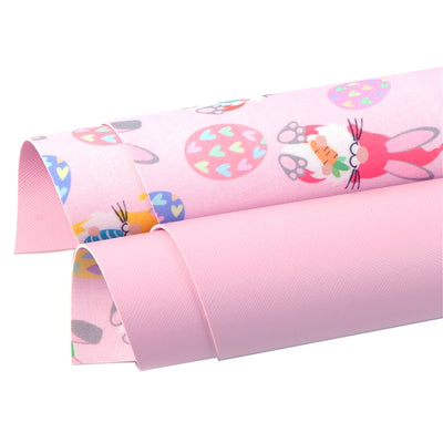 Easter Bunny with Pink Double Sided Solid Pattern Faux Leather Sheet