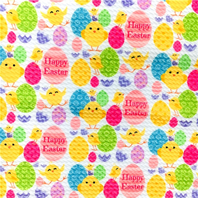 Easter Chicks and Eggs Textured Liverpool/ Bullet Fabric with a textured feel