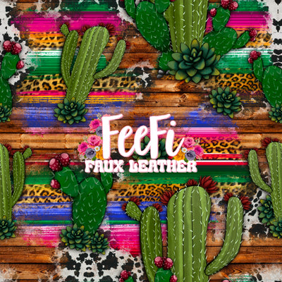 Cactus Western Litchi Printed Faux Leather Sheet Litchi has a pebble like feel with bright colors