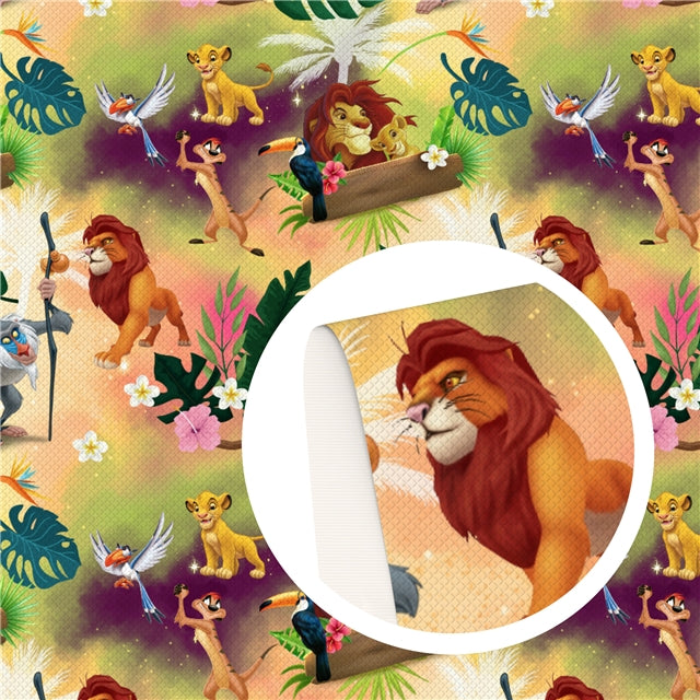 The Lion King Litchi Printed Faux Leather Sheet Litchi has a pebble like feel with bright colors