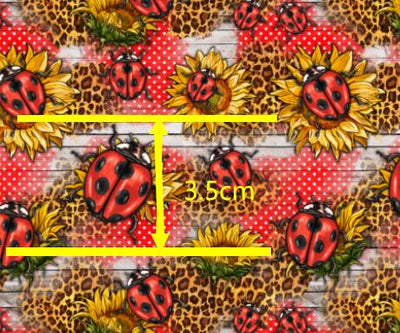 Ladybugs Sunflower Litchi Printed Faux Leather Sheet Litchi has a pebble like feel with bright colors