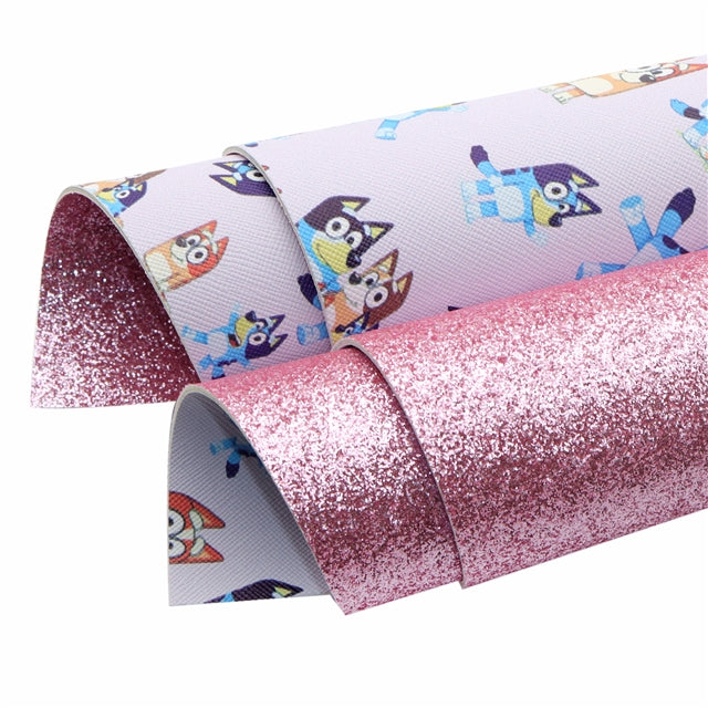 Blue Dog Glitter Double Sided Printed Faux Leather Sheet