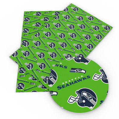 Seahawks Football Litchi Printed Faux Leather Sheet Litchi has a pebble like feel with bright colors