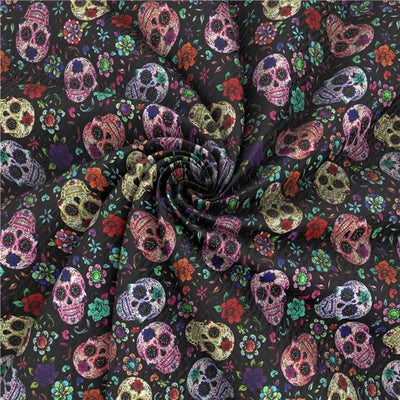 Sugar Skulls Print Bullet Textured Liverpool Fabric