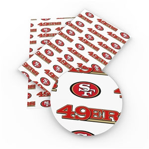 49ers Football Litchi Printed Faux Leather Sheet Litchi has a pebble like feel with bright colors