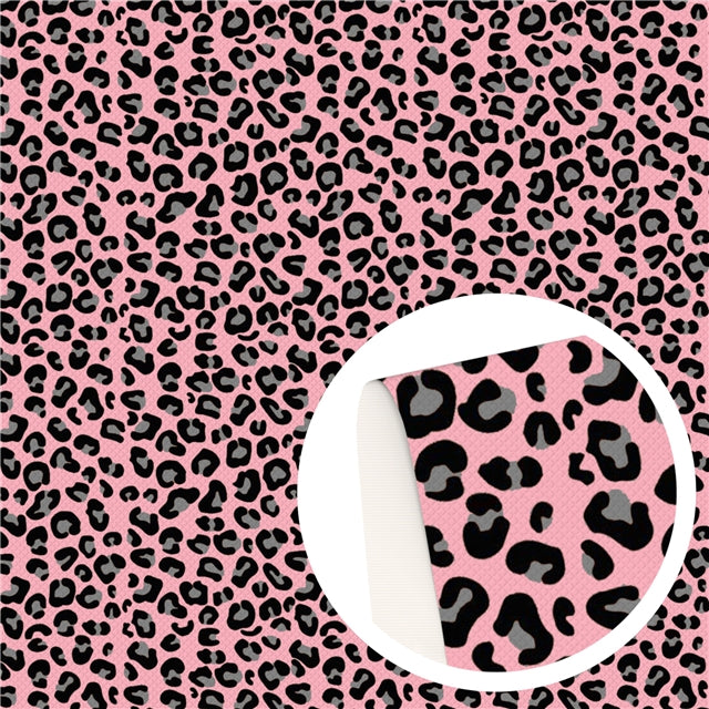 Pink Leopard Litchi Printed Faux Leather Sheet