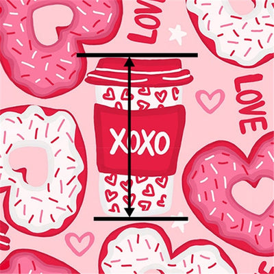 Valentine Coffee and Donuts Hearts Litchi Printed Faux Leather Sheet Litchi has a pebble like feel with bright colors