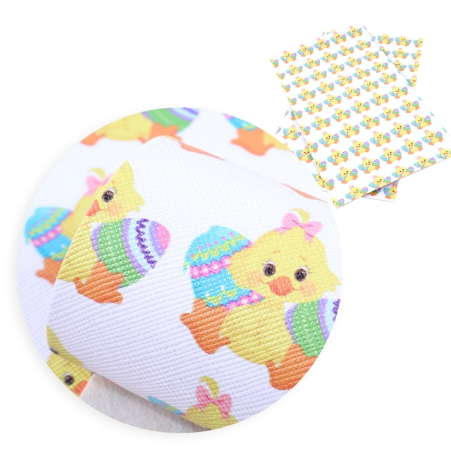 Easter Chicks Litchi Printed Faux Leather Sheet Litchi has a pebble like feel with bright colors