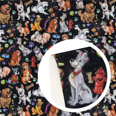 Dogs Lady and The Tramp, 101 Dalmatians Litchi Printed Faux Leather Sheet Litchi has a pebble like feel with bright colors