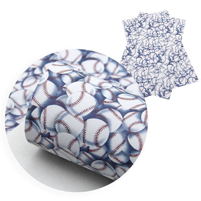 Baseball Sports Litchi Printed Faux Leather Sheet Litchi has a pebble like feel with bright colors