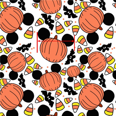 Candy Corn Mickey Pumpkins Halloween Litchi Printed Faux Leather Sheet