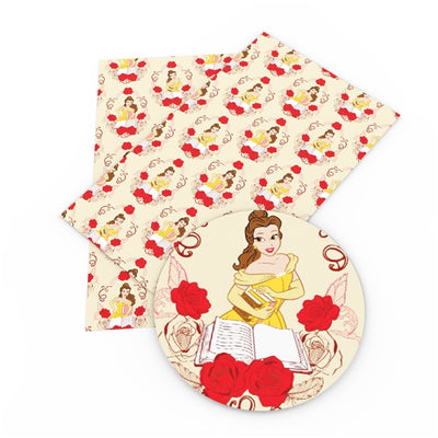 Belle Beauty and the Beast Litchi Printed Faux Leather Sheet Litchi has a pebble like feel with bright colors
