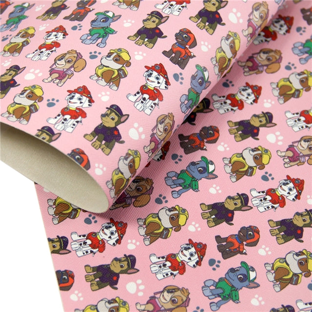 Paw Patrol Litchi Printed Faux Leather Sheet Litchi has a pebble like feel with bright colors