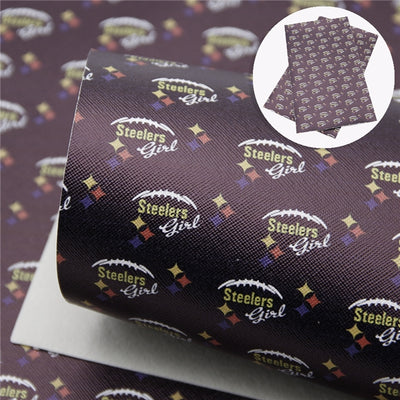 Steelers Girl Football  Printed Faux Leather Sheet Litchi has a pebble like feel with bright colors