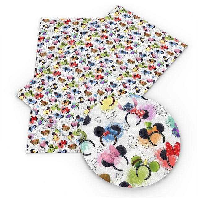 Mouse Ears Litchi Printed Faux Leather Sheet Litchi has a pebble like feel with bright colors