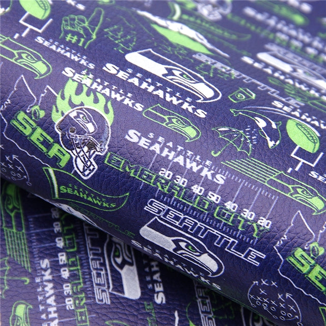 Seahawks Football Litchi Printed Faux Leather Sheet